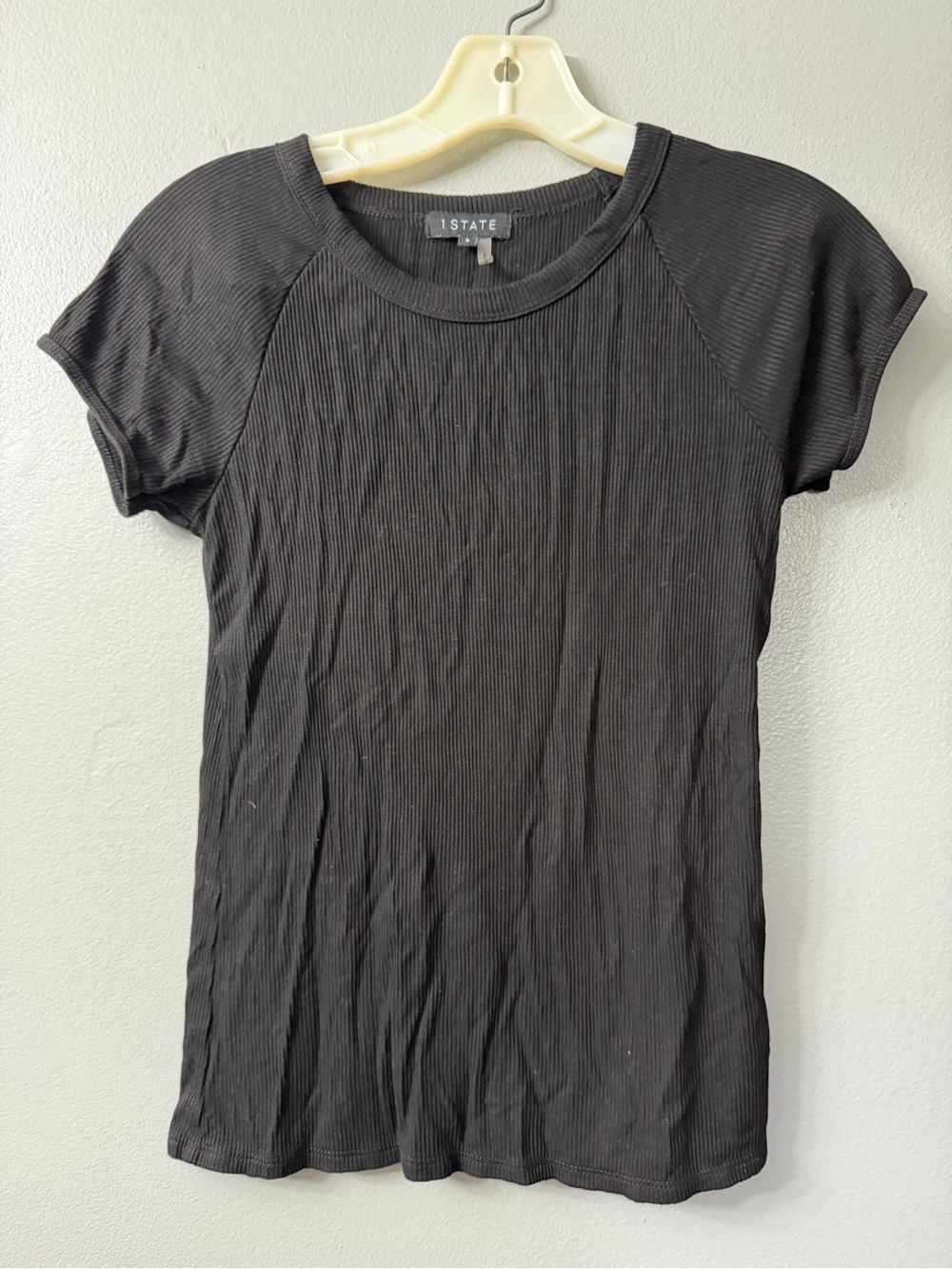 1. State Black Ribbed Short-Sleeve Tee small